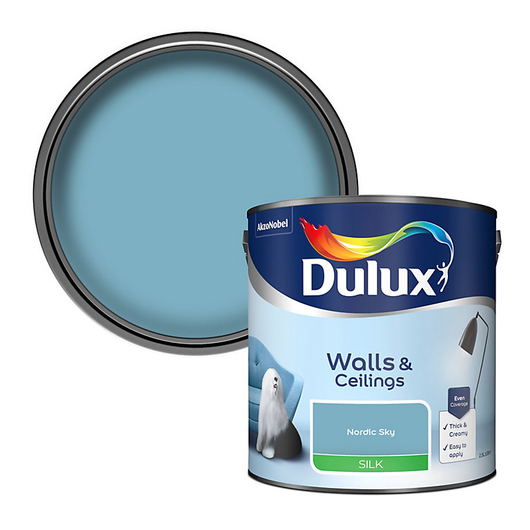 Product image for Dulux Walls & ceilings Nordic sky Silk Emulsion paint, 2.5L
