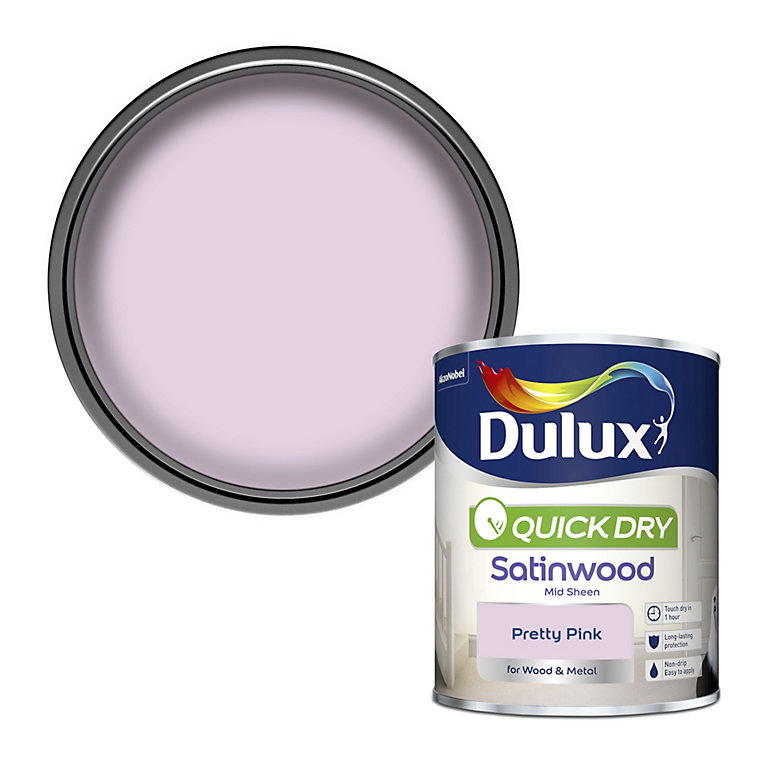 Product image for Dulux Quick dry Pretty pink Satinwood Metal & wood paint, 750ml
