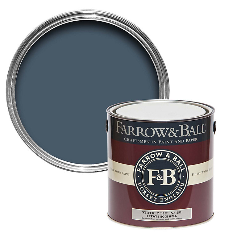 Image of Farrow & Ball Estate Stiffkey Blue No.281 Eggshell Paint, 2.5L