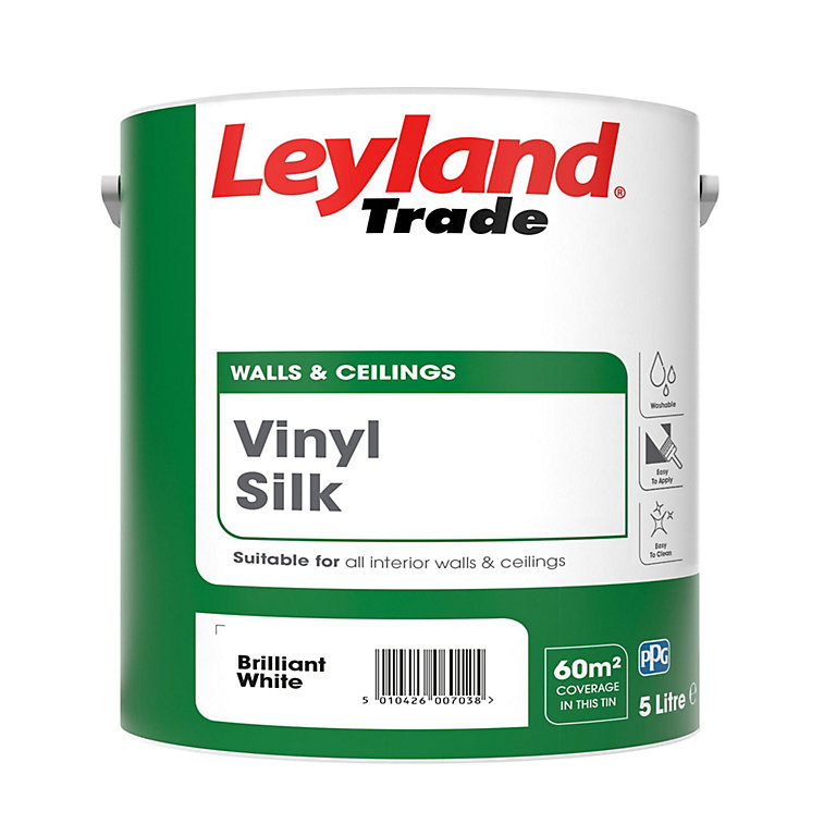 Product image for Leyland Trade White Silk Emulsion paint, 5L