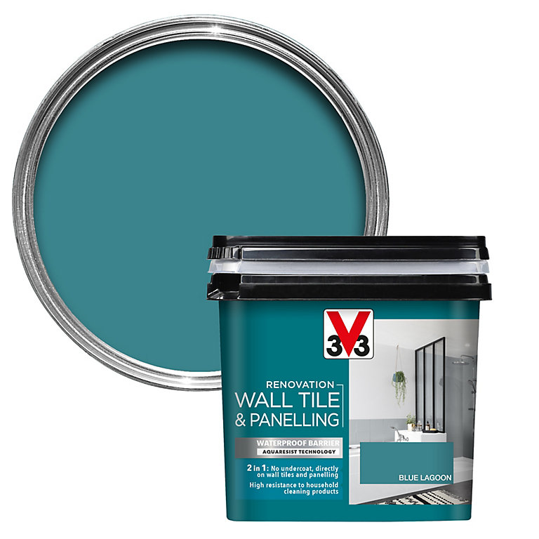 Image of V33 Renovation Blue Lagoon Satinwood Wall tile & panelling paint, 750ml