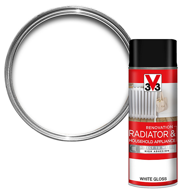 Product image for V33 Renovation White Gloss Radiator & appliance paint, 400ml Spray can