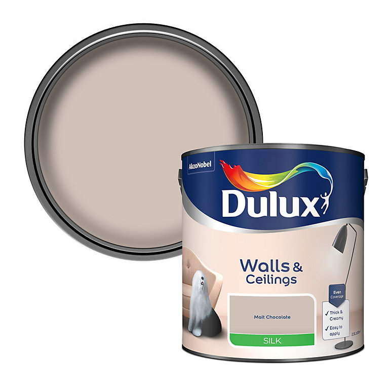 Product image for Dulux Walls & ceilings Malt chocolate Silk Emulsion paint, 2.5L