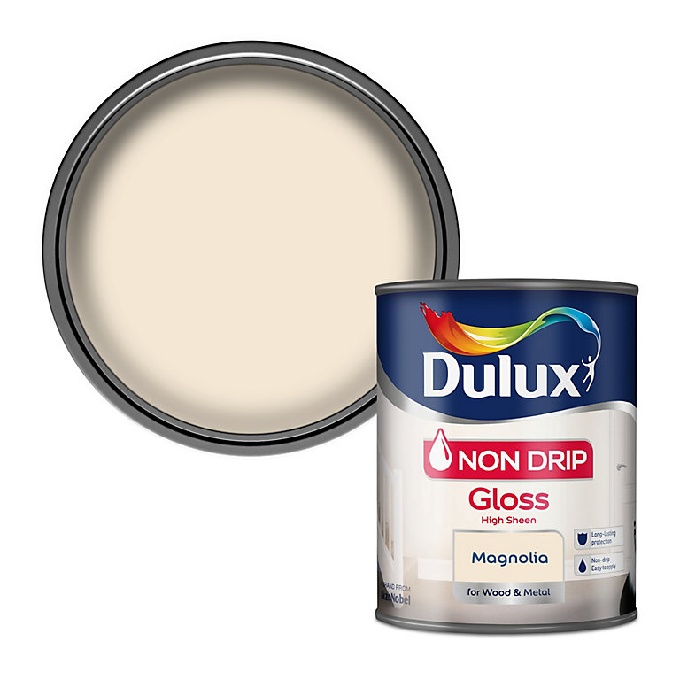Product image for Dulux Non drip Magnolia Gloss Metal & wood paint, 750ml