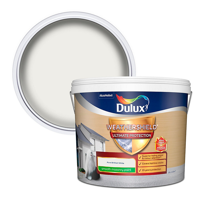 Image of Dulux Weathershield Ultimate Pure brilliant white Smooth Matt Masonry paint, 10L