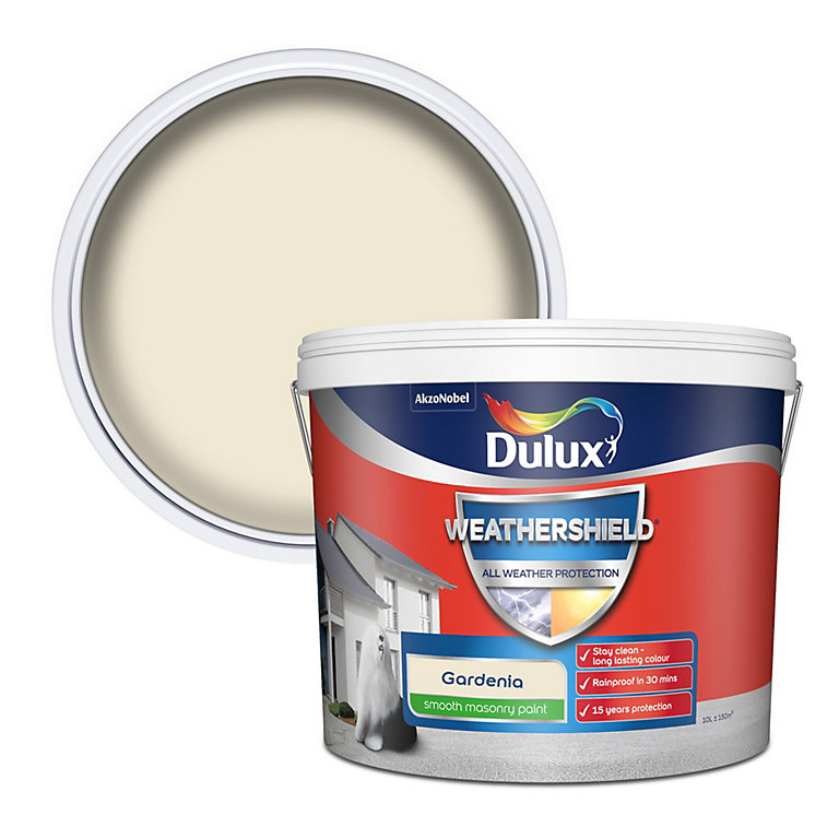 Image of Dulux Weathershield Gardenia Smooth Matt Masonry paint, 10L