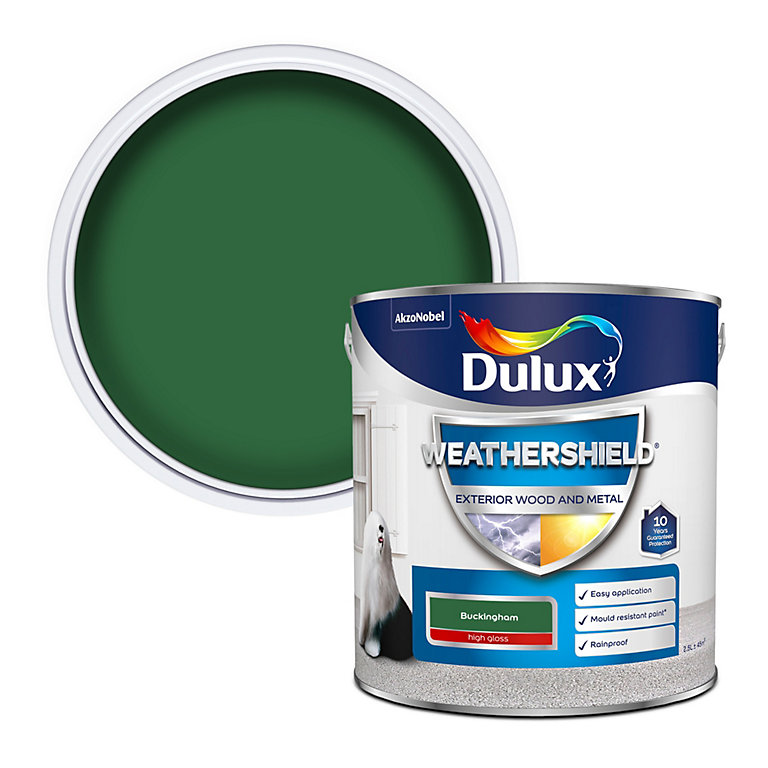 Product image for Dulux Weathershield Buckingham green Gloss Exterior Metal & wood paint, 2.5L