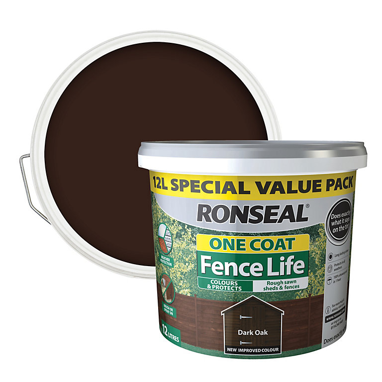 Image of Ronseal One Coat Fence Life Dark oak Matt Exterior Wood paint, 12L