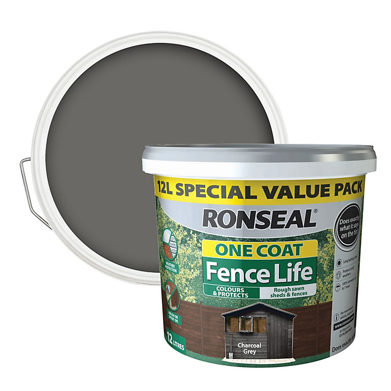 Image of Ronseal One Coat Fence Life Charcoal grey Matt Exterior Wood paint, 12L
