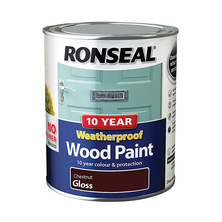 Image of Ronseal 10 Year Weatherproof Wood Paint Chestnut Gloss Exterior Wood paint, 750ml Tin