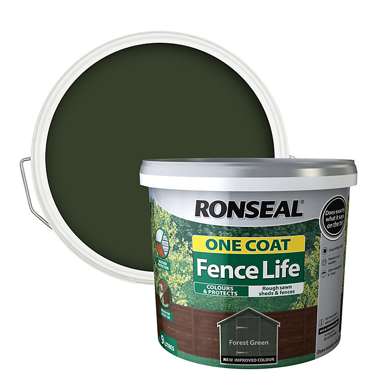 Product image for Ronseal One Coat Fence Life Forest green Matt Exterior Wood paint, 9L