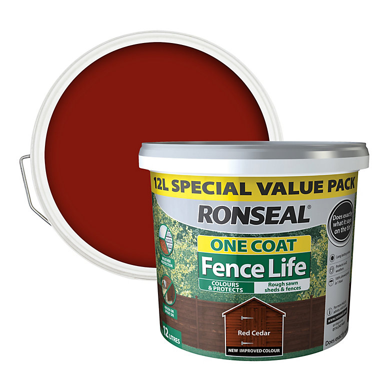 Product image for Ronseal One Coat Fence Life Red cedar Matt Exterior Wood paint, 12L