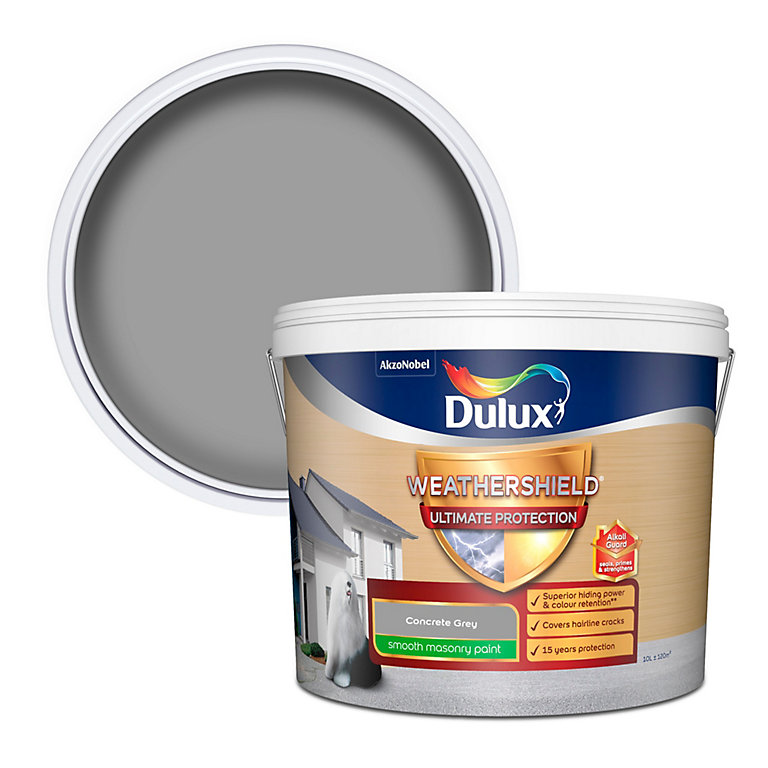 Image of Dulux Weathershield Ultimate Concrete grey Smooth Matt Masonry paint, 10L