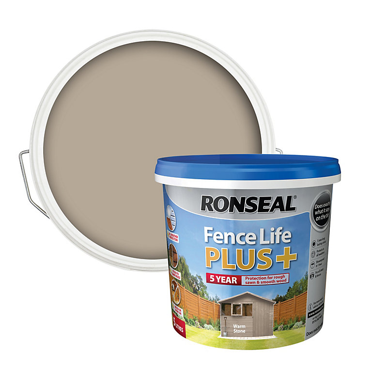Image of Ronseal Fence Life Plus Warm stone Matt Exterior Wood paint, 5L