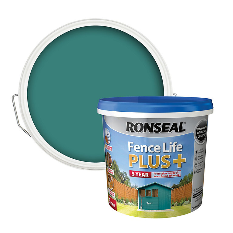 Product image for Ronseal Fence Life Plus Teal Matt Exterior Wood paint, 5L