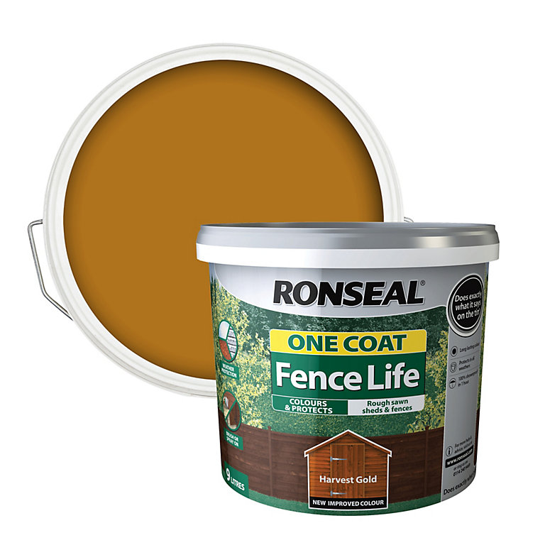 Product image for Ronseal One Coat Fence Life Harvest gold Matt Exterior Wood paint, 9L