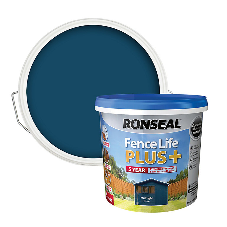 Product image for Ronseal Fence Life Plus Midnight blue Matt Exterior Wood paint, 5L