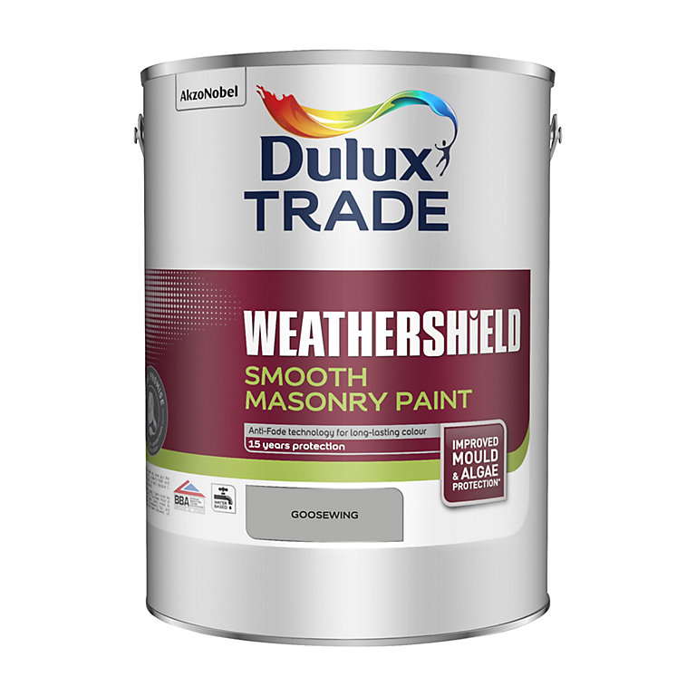 Product image for Dulux Trade Weathershield Goosewing Smooth Masonry paint, 5L Tin