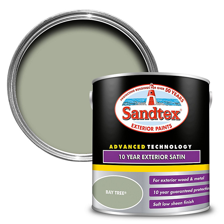 Product image for Sandtex 10 year Bay tree Satinwood Exterior Metal & wood paint, 2.5L