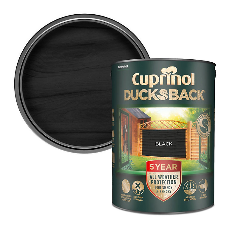 Product image for Cuprinol 5 year ducksback Black Matt Exterior Wood paint, 5L