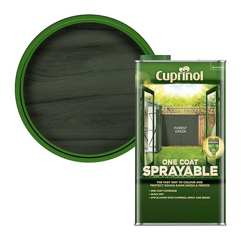 Image of Cuprinol One coat sprayable Forest green Matt Exterior Wood paint, 5L
