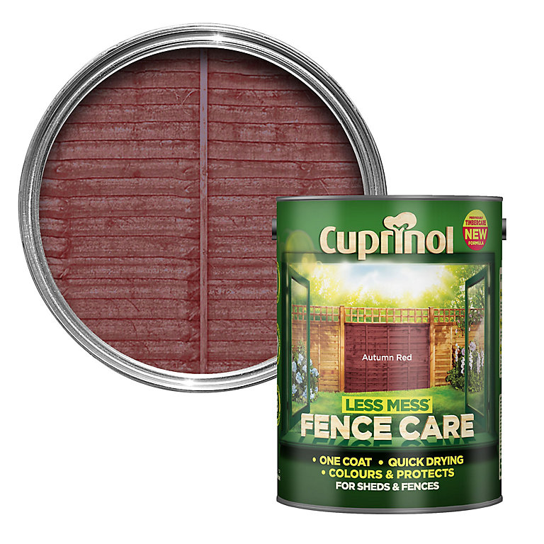 Product image for Cuprinol Less mess fence care Autumn red Matt Exterior Wood paint, 5L