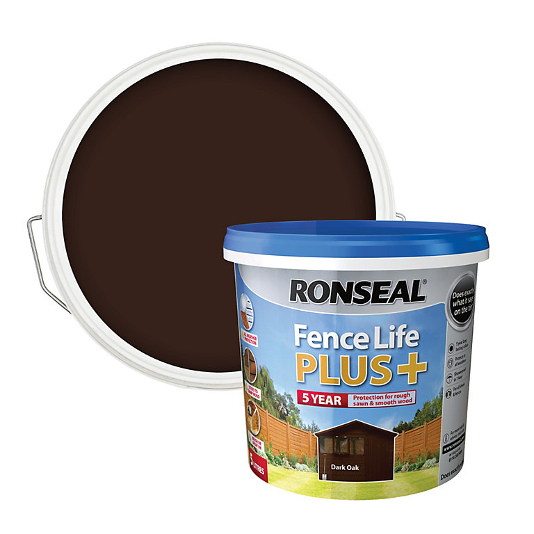 Image of Ronseal Fence Life Plus Dark oak Matt Exterior Wood paint, 5L