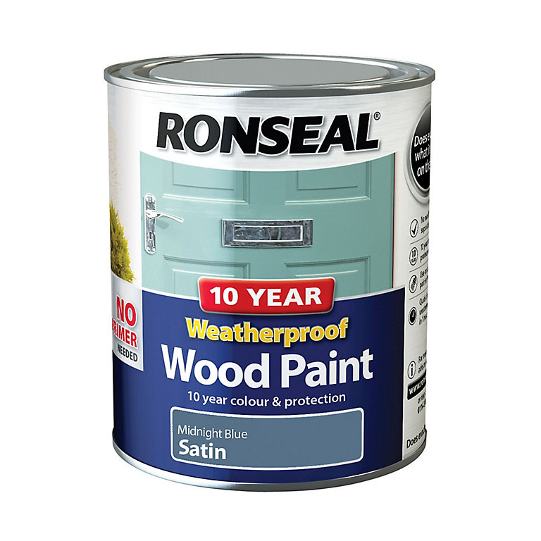 Image of Ronseal 10 Year Weatherproof Wood Paint Midnight blue Satin Exterior Wood paint, 750ml Tin