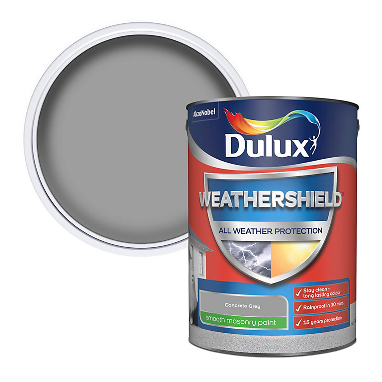 Product image for Dulux Weathershield Concrete grey Smooth Matt Masonry paint, 5L