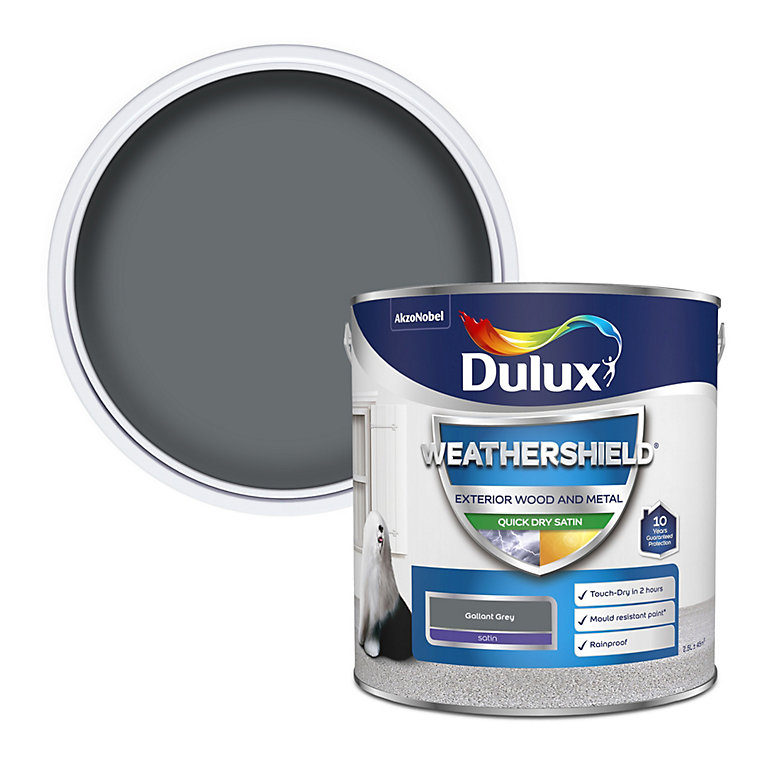 Product image for Dulux Weathershield Gallant grey Satinwood Exterior Metal & wood paint, 2.5L