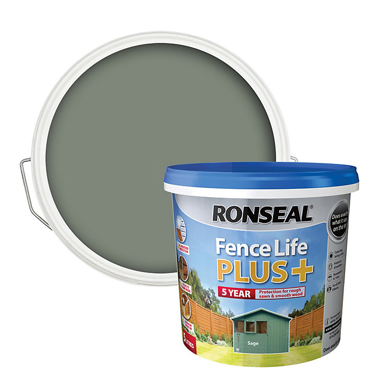 Product image for Ronseal Fence life plus Sage Matt Exterior Wood paint, 5L