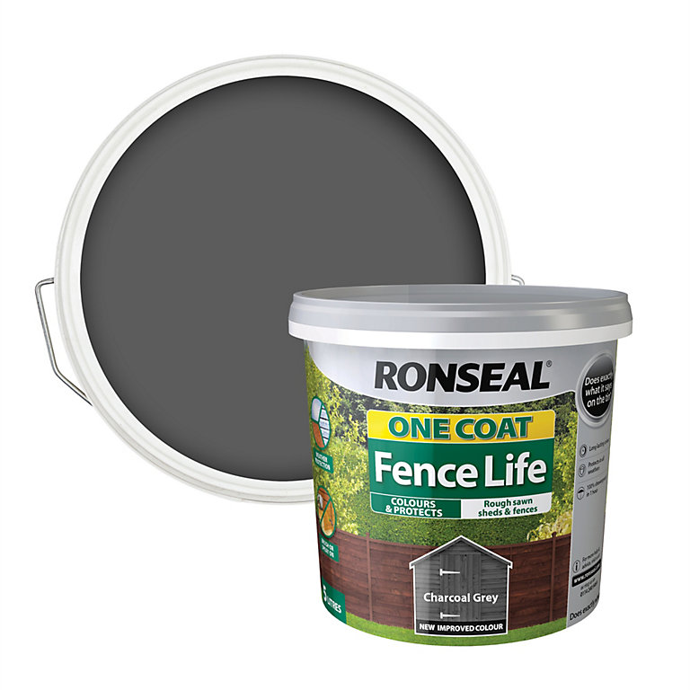 Product image for Ronseal One Coat Fence Life Charcoal grey Matt Exterior Wood paint, 5L