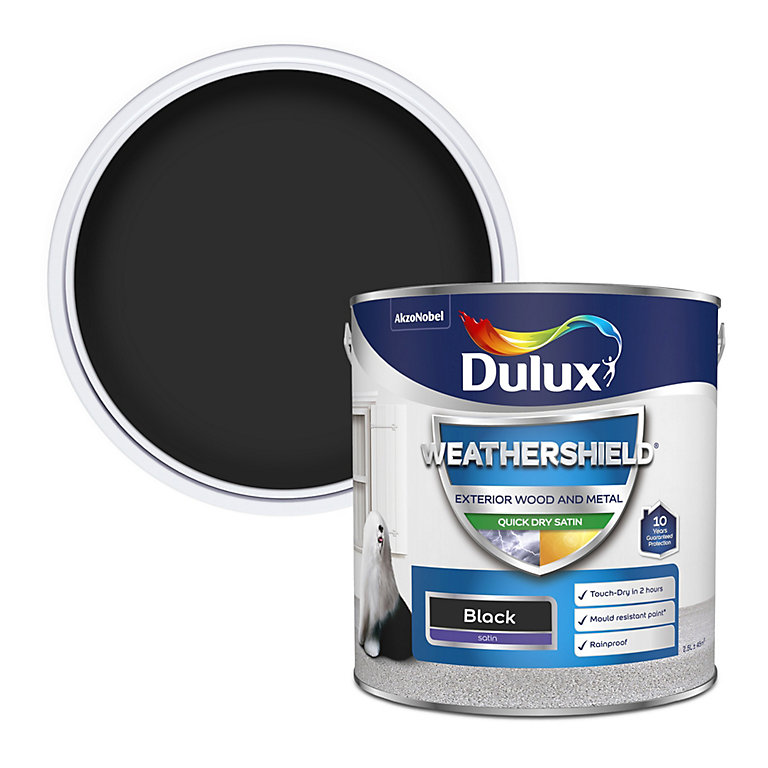 Image of Dulux Weathershield Black Satinwood Exterior Metal & wood paint, 2.5L