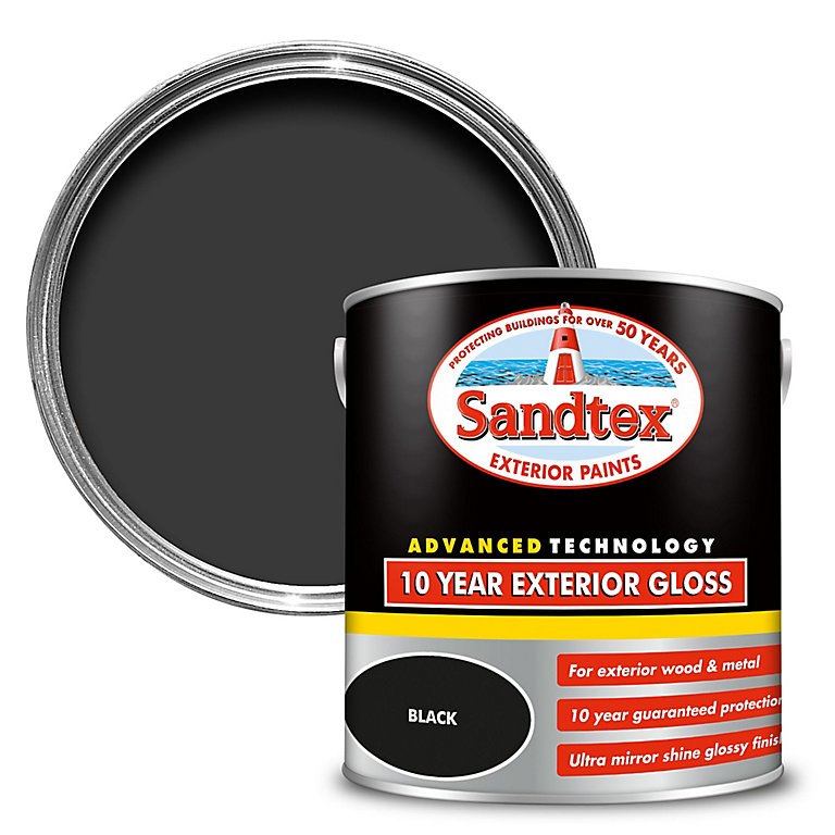 Product image for Sandtex 10 year Black High gloss Exterior Metal & wood paint, 2.5L