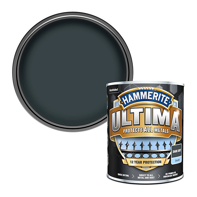 Product image for Hammerite Dark Grey Gloss Multi-surface Exterior Metal paint, 750ml