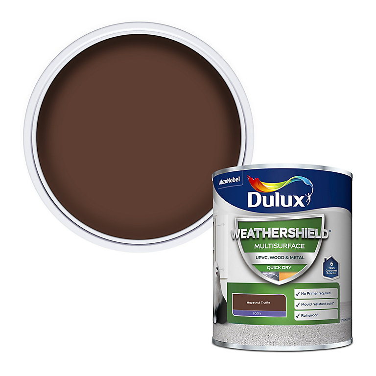 Product image for Dulux Weathershield Hazelnut Truffle Satinwood Multi-surface paint, 750ml