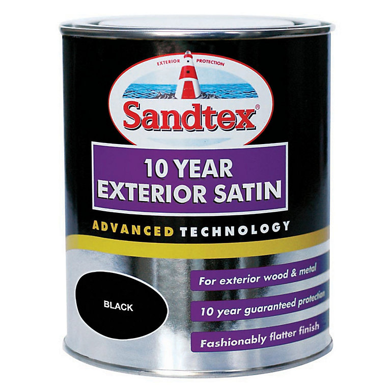 Product image for Sandtex Black Satinwood Exterior Metal & wood paint, 750ml