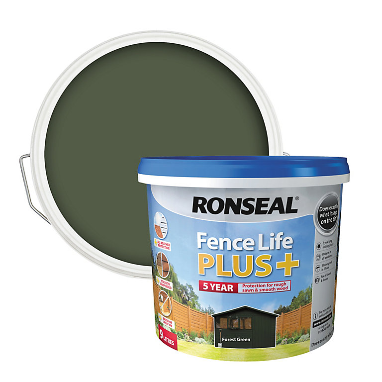 Product image for Ronseal Fence Life Plus Forest green Matt Exterior Wood paint, 9L