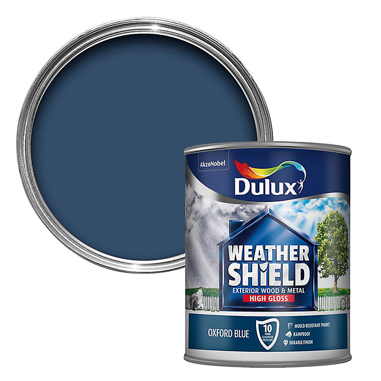 Product image for Dulux Weathershield Oxford blue Gloss Exterior Metal & wood paint, 750ml