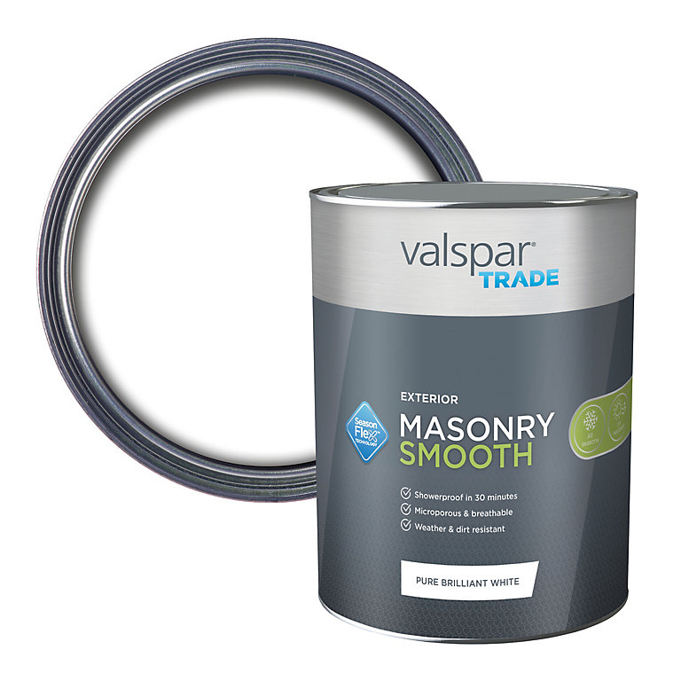 Image of Valspar Trade Exterior Pure Brilliant White Matt Masonry paint, 5L Tin