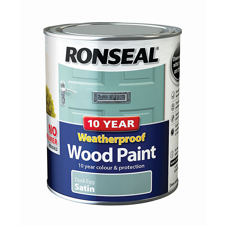 Product image for Ronseal 10 Year Weatherproof Wood Paint Duck egg Satin Exterior Wood paint, 750ml Tin