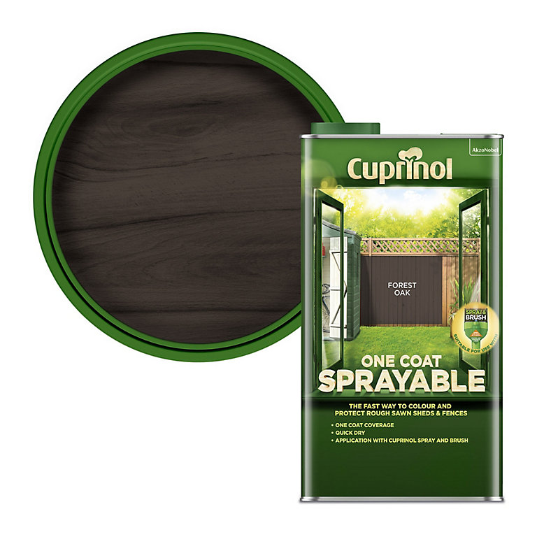 Product image for Cuprinol One coat sprayable Forest oak Matt Exterior Wood paint, 5L