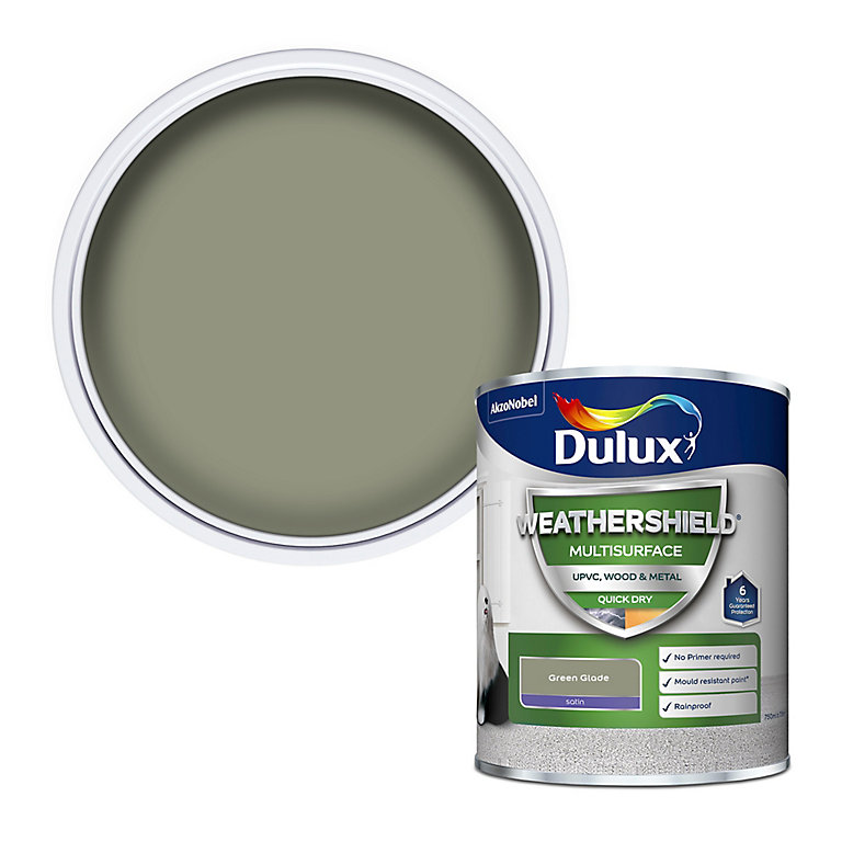 Product image for Dulux Weathershield Green Glade Satinwood Multi-surface paint, 750ml