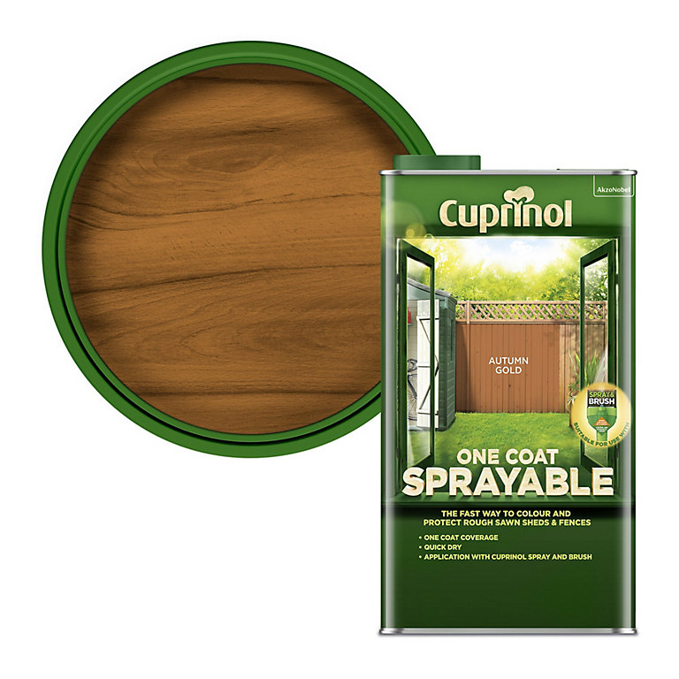 Image of Cuprinol One coat sprayable Autumn gold Matt Exterior Wood paint, 5L