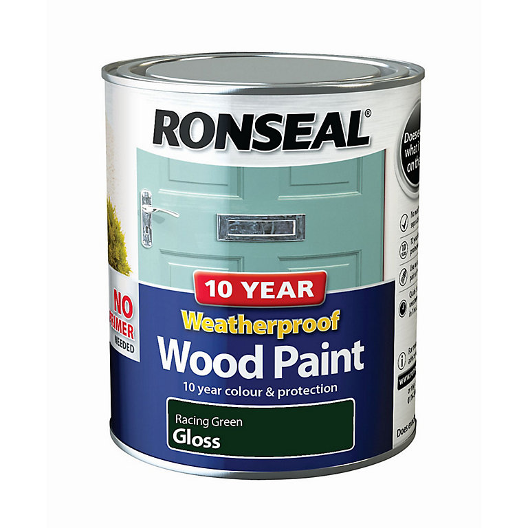 Product image for Ronseal 10 Year Weatherproof Wood Paint Racing green Gloss Exterior Wood paint, 750ml Tin