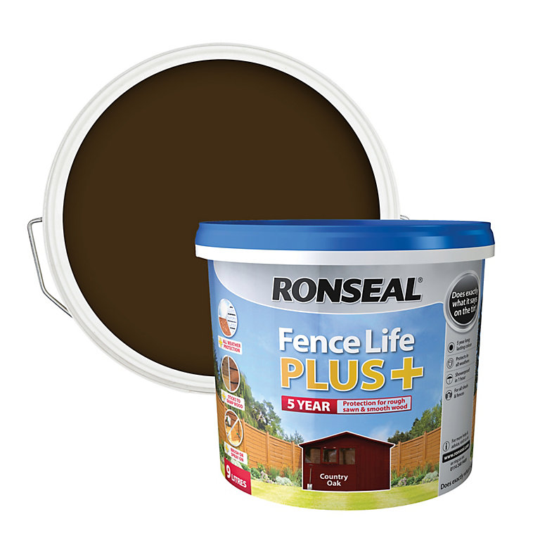 Product image for Ronseal Fence Life Plus Country oak Matt Exterior Wood paint, 9L
