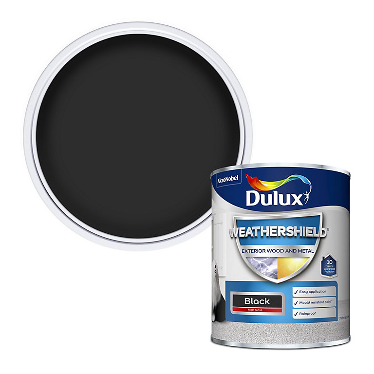 Product image for Dulux Weathershield Black Gloss Exterior Metal & wood paint, 750ml