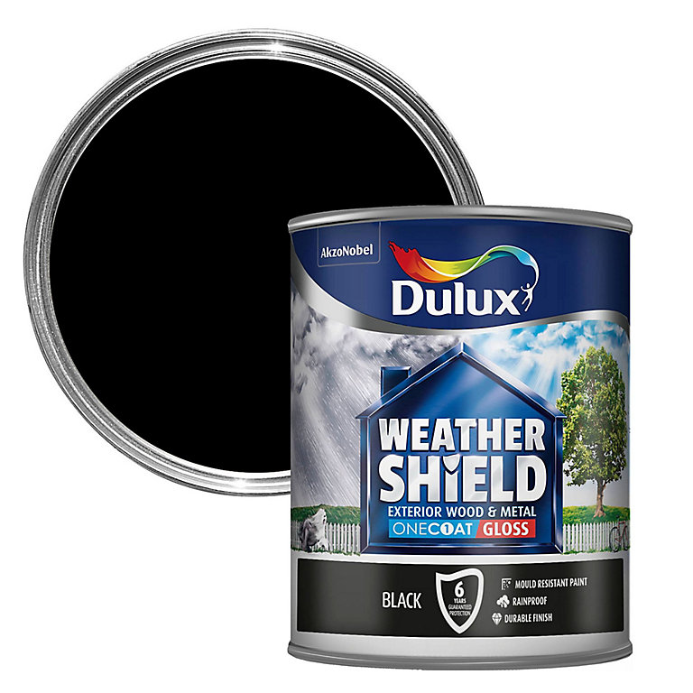Product image for Dulux Weathershield Black Gloss Exterior Metal & wood paint, 750ml