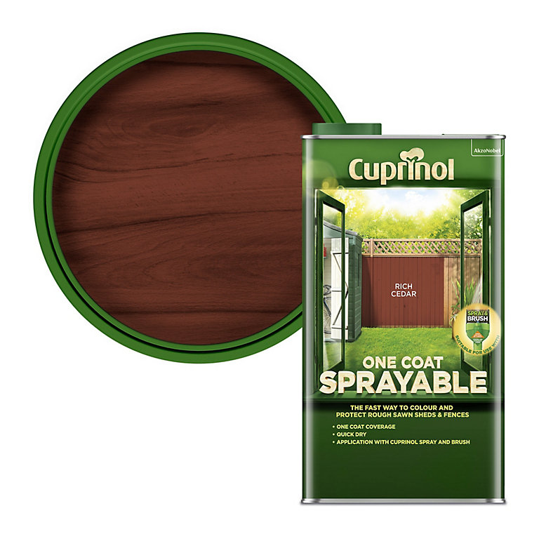 Product image for Cuprinol One coat sprayable Rich cedar Matt Fence & shed Treatment, 5L