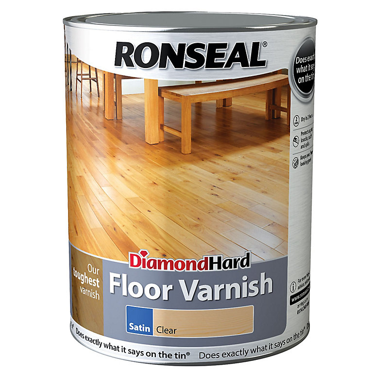 Product image for Ronseal Diamond Hard Floor Varnish Clear Satin Wood Floor Varnish, 5L